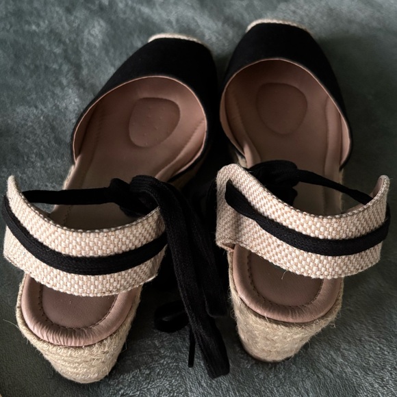 Journee Collection Black and Beige Espadrille Lace-up Wedges - Picture 6 of 12